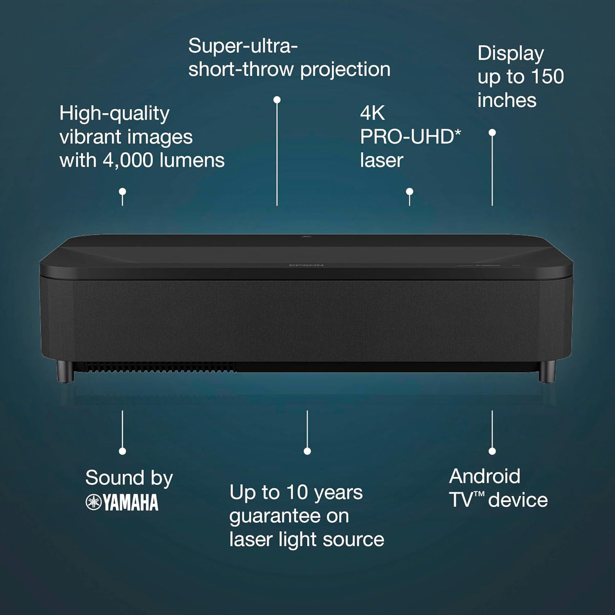EPSON EH-LS800B Super-ultra-short-throw projector, smart laser projection TV, 4,000 lumen brightness, 2,500,000:1 contrast ratio, 3LCD technology - Black