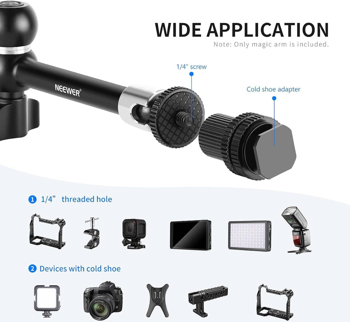 Neewer Upgraded Super Clamp and 11" Adjustable Friction Power Articulating Magic Arm Compatible with SmallRig Camera Cage/Rig, Further Expansion for Monitor/LED Light/Webcam, Max Load 4.4lb/2kg, ST20
