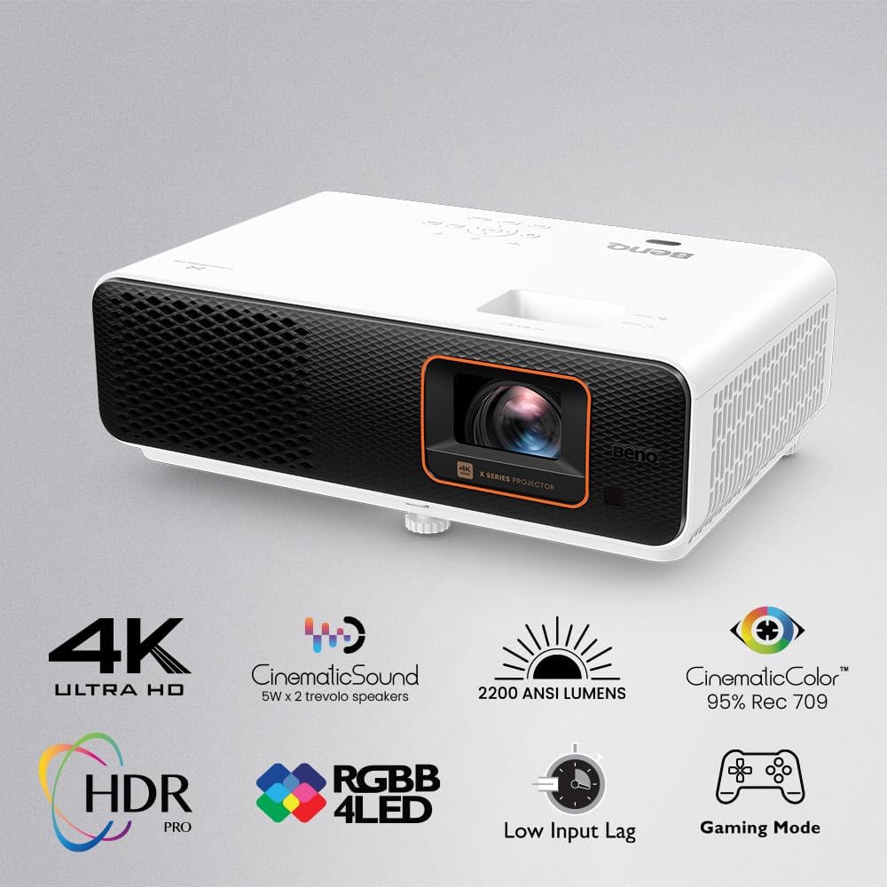 BenQ X3100i True 4K UHD HDR 4LED 3300 Lumens Console Gaming Projector 4ms Response Time Auto Game Mode Xbox, PS5, Switch Supports eARC and S/PDF 5Wx2 Speaker Android TV with Netflix, Dual HDMI 2.0