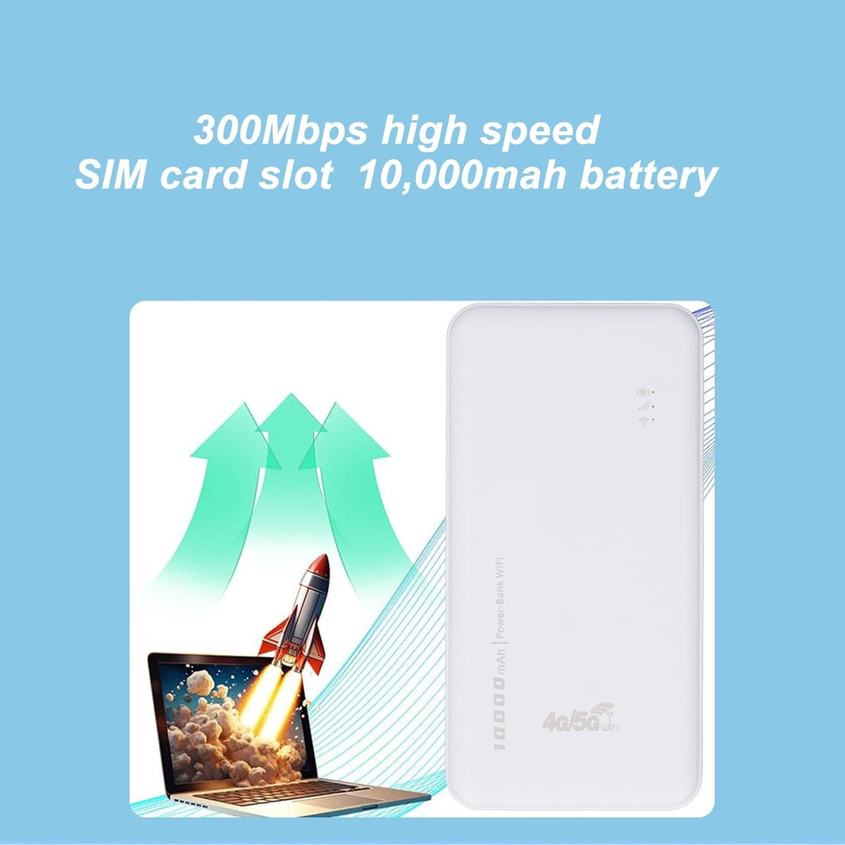 Fast 4G WiFi Hotspot Router with Sim Card Slot, 10,000mAh Battery, LTE CAT4, Wide Band Support, Upgraded Battery Life, Easy to Use, for Travel, Home, Work
