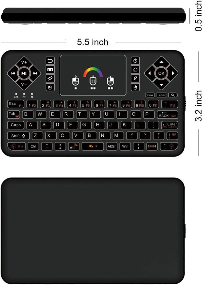 KASTWAVE Mini Wireless Keyboard, Q9 Portable Rechargeable Keyboard with Touchpad Colorful Backlit, Handheld Remote Keyboard for PC,Raspberry Pi 4, Android TV Box,KODI,Windows 7 8 10