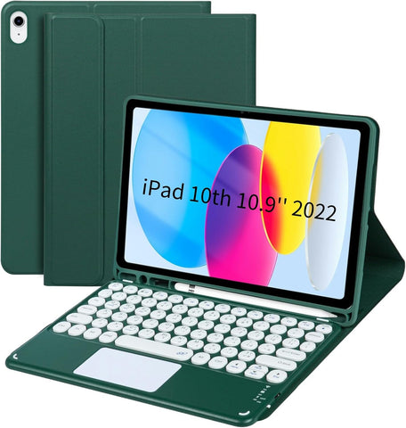 EURCRBU Compatible with iPad 10th 10.9 inch Generation 2022 Keyboard Case, with Arabic Intelligent Touch Trackpad Bluetooth Detachable Keyboard, Built in Pencil Holder-（Green）