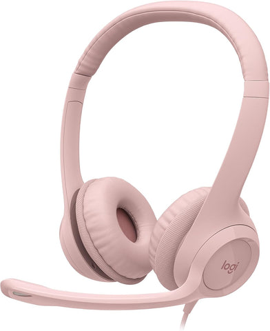 Logitech H390 Wired Headset for PC/Laptop, Stereo Headphones with Noise Cancelling Microphone, USB-A, In-Line Controls, Works with Chromebook - Rose