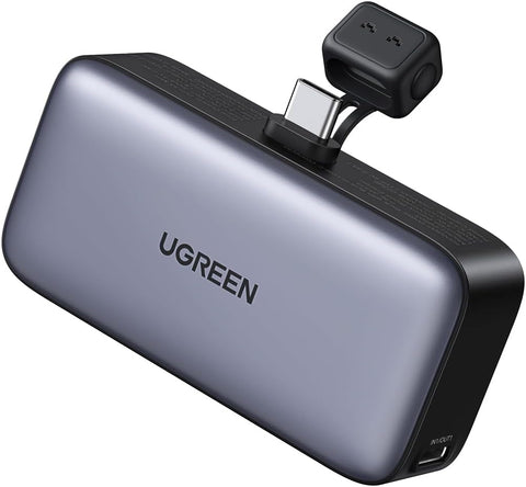UGREEN Mini Power Bank for iPhone with Foldable Kickstand Built-in USB-C Connector 5,000mAh 20W Battery Pack 2 Ports Portable Charger for iPhone 16/15 Series, iPad, Samsung Galaxy S25/S24, Pixel 9