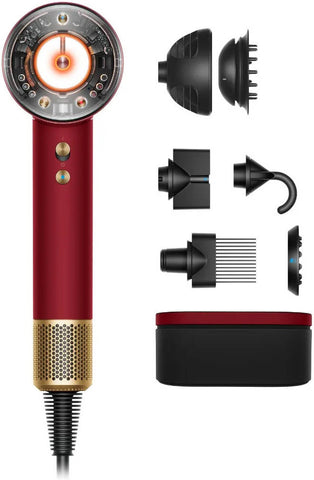 Dyson Supersonic Nural Hair Dryer, Scalp Protect Button, Instant Control, 3 Precise Airflow Settings, 4 Precise Heat Settings, Pause Detect Technology, Red Velvet/Gold | HD16
