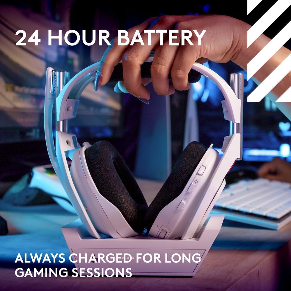 Logitech G Astro A50 LIGHTSPEED Wireless Gaming Headset with Technology and Base Station (5th Generation), PRO-G GRAPHENE, USB-C for Xbox, PS5, PC/Mac or Nintendo Switch, Bluetooth-White