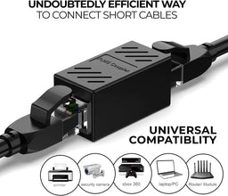 2-Pack RJ45 Female-to-Female Ethernet Coupler -Support Cat6/Cat6a/Cat5e LAN Extender Joiner Adapter, High-Speed Internet Network Cable Extension for WiFi Router, LAN, USB Switch, Powerline Connector