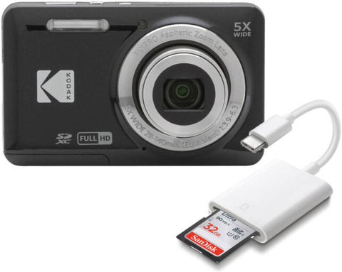 Kodak PIXPRO FZ55 Digital Camera with SanDisk 32GB Ultra & SD Memory Card Reader, 2.7