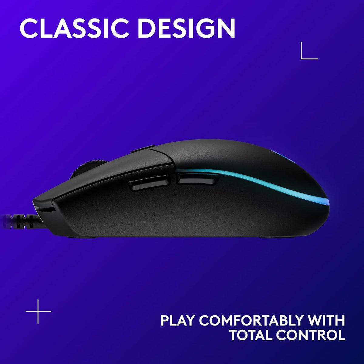Logitech G Logitech G203 Wired Gaming Mouse, 8,000 Dpi, Rainbow Optical Effect Lightsync Rgb, 6 Programmable Buttons, On-Board Memory, Screen Mapping, Pc/Mac Computer And Laptop Compatible - Black