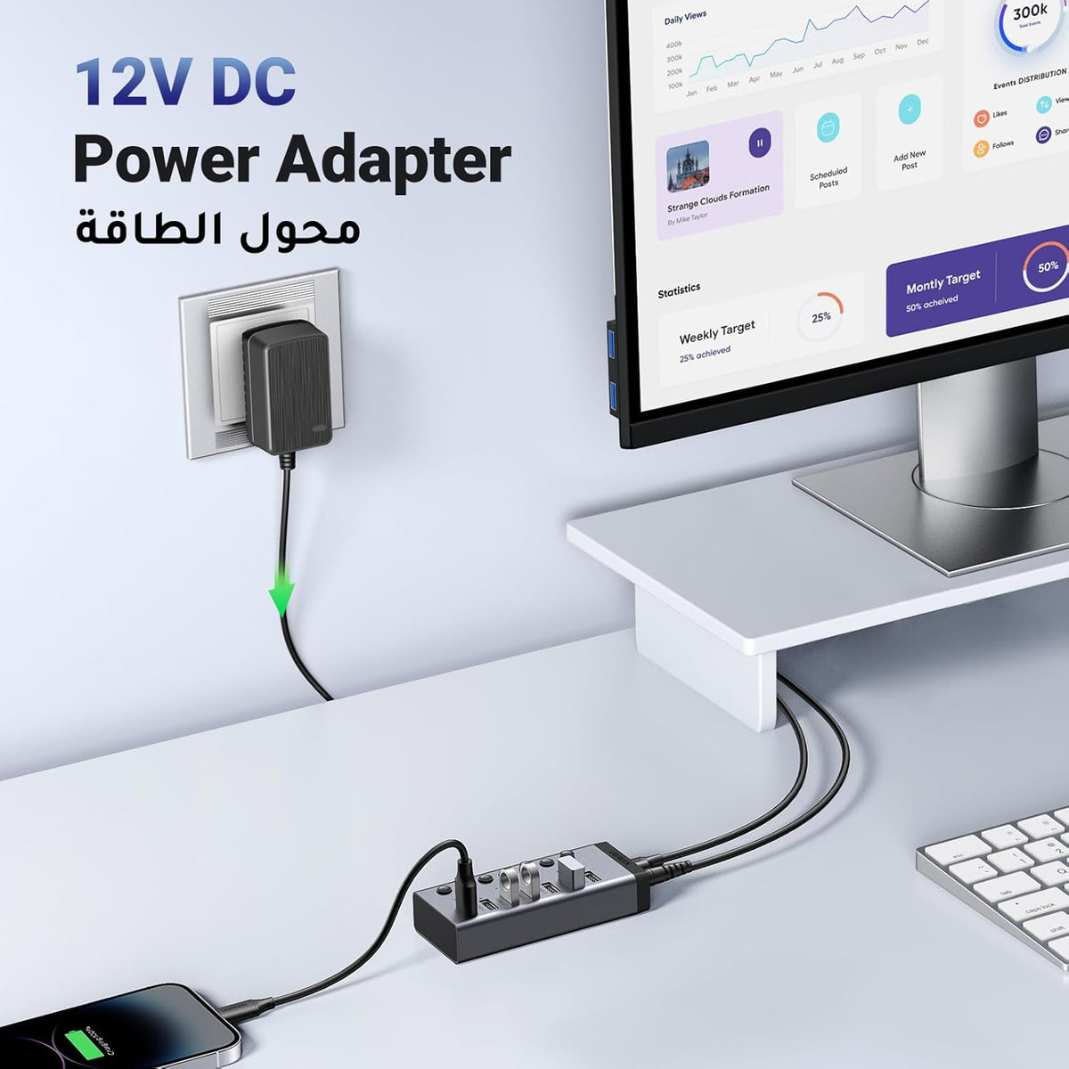 UGREEN Powered USB Hub 3.0, 7-Ports Charging Extender Data Hub (12V/2A Not Fast Charge) Splitter Extension, Power USB A Adapter with Individual On/Off Switches for Laptop, PC, HDD, Flash Drive