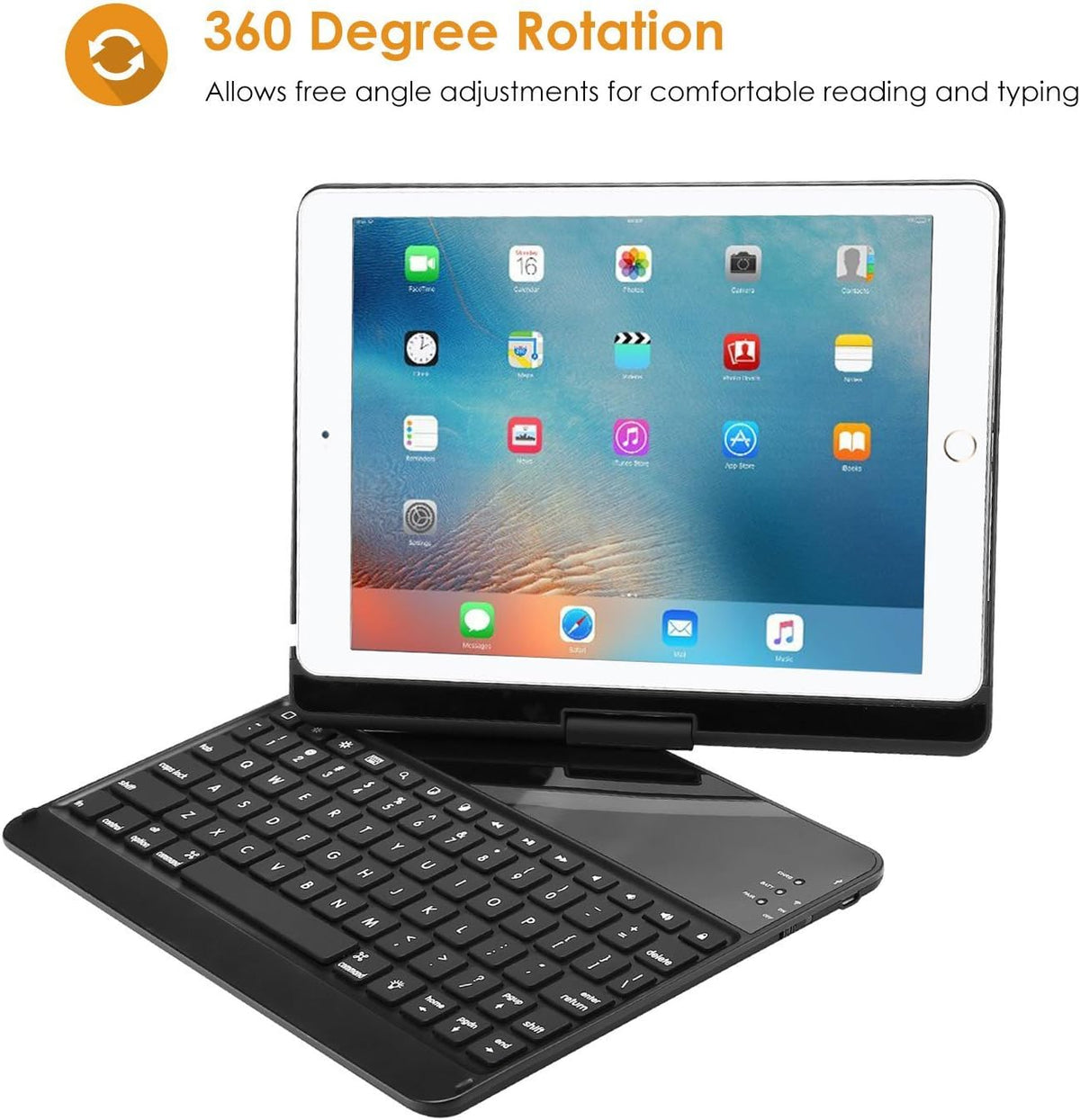 ProCase Keyboard Case for iPad Air/Air 2/ iPad 9.7 6th 5th 2017 2018/ iPad Pro 9.7 2016-360 Degree Rotation Swivel Cover Case with Wireless Keyboard