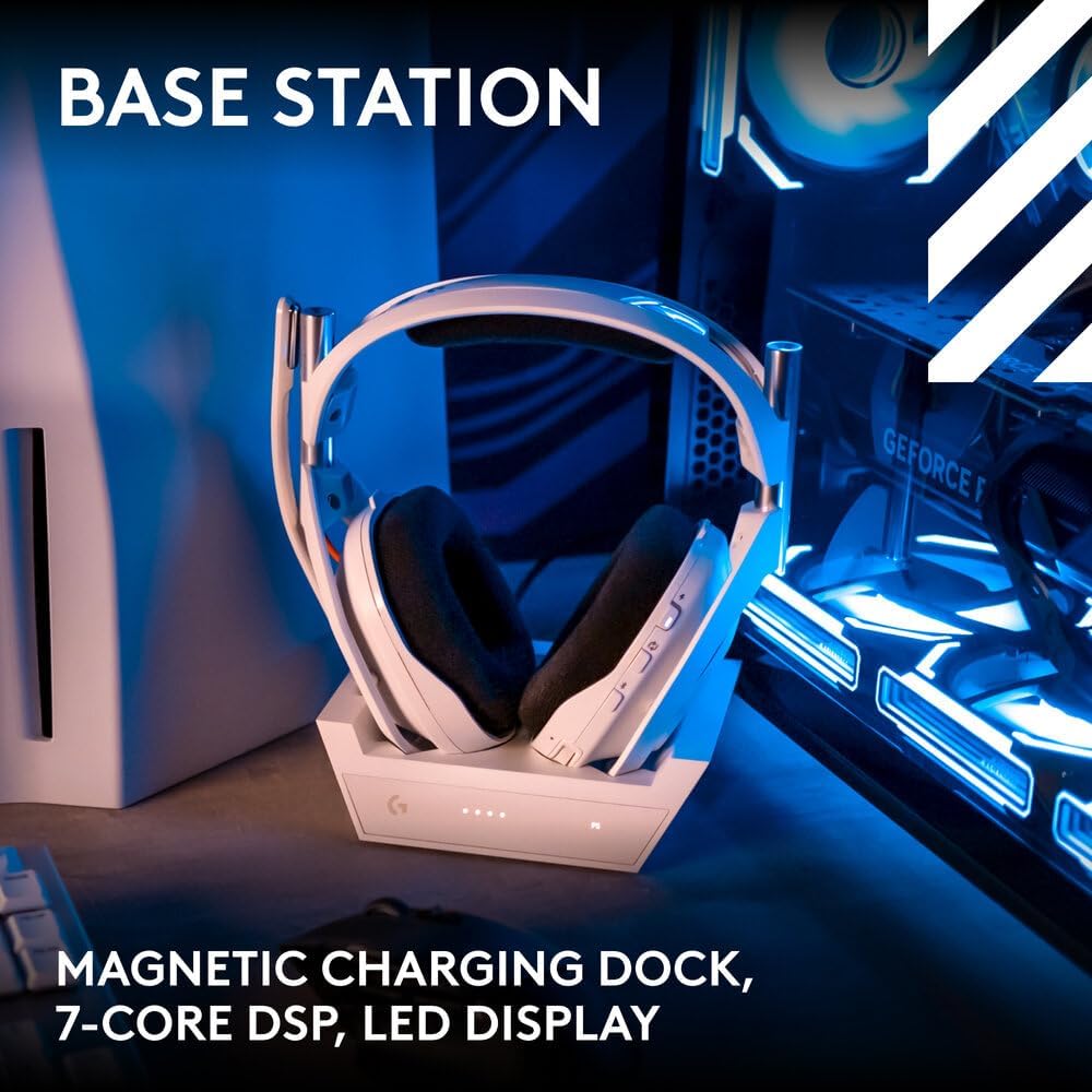 Logitech G Astro A50 LIGHTSPEED Wireless Gaming Headset with Technology and Base Station (5th Generation), PRO-G GRAPHENE, USB-C for Xbox, PS5, PC/Mac or Nintendo Switch, Bluetooth-White