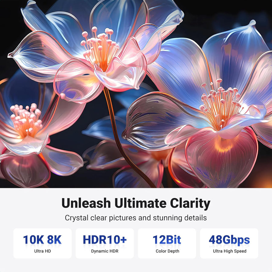 UGREEN HDMI Cable 2M 8K HDMI 2.1 Ultra HD High-Speed 48Gbps 8K@60Hz Braided Cord eARC Dynamic HDR Dolby Vision Compatible