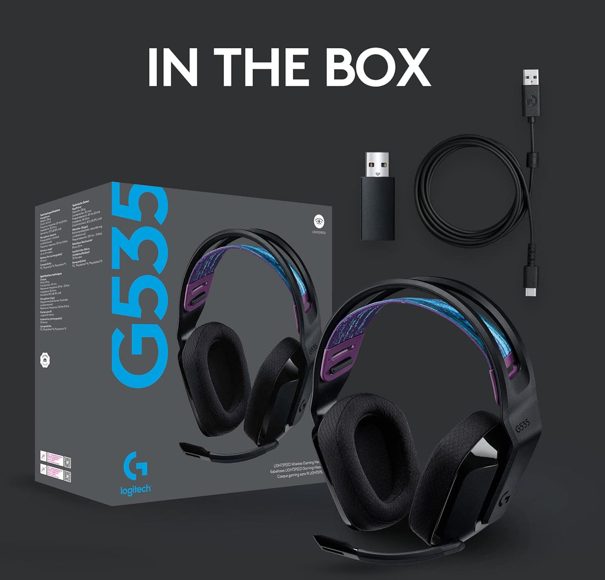 Logitech G535 LIGHTSPEED Wireless Gaming Headset - Lightweight on-ear headphones, flip to mute mic, stereo, compatible with PC, PS4, PS5, USB rechargeable - Black