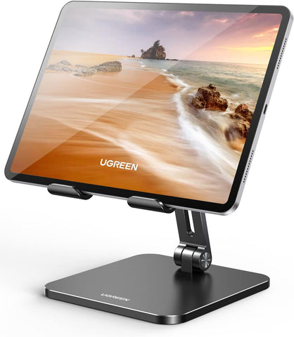 UGREEN Metal iPad Stand Ultra Stable Foldable Tablet Stand Holder for Desk Adjustable Mobile Phone Holder Compatible with iPad Pro/Air/Mini, Galaxy Tab, iPhone 16 Pro Max S25 Ultra Black