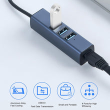 GOWENIC USB 3.0 to Ethernet Adapter, 3-Port USB 3.0 Hub with RJ45, USB3.0 and 2 USB 2.0 LAN Adapter 100Mbps Compatible with Laptop Desktop PC