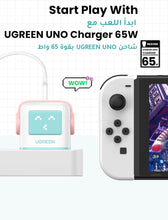 UGREEN UNO 65W USB C Charger 3-Port Nexode 65W GaN, LED Display,Compact Funny Fast Charger Type C Power Adapter for MacBook/HP/Dell/Lenovo, iPhone 16 Pro Max, Galaxy S25 Ultra, Steam Deck -Pink Blue