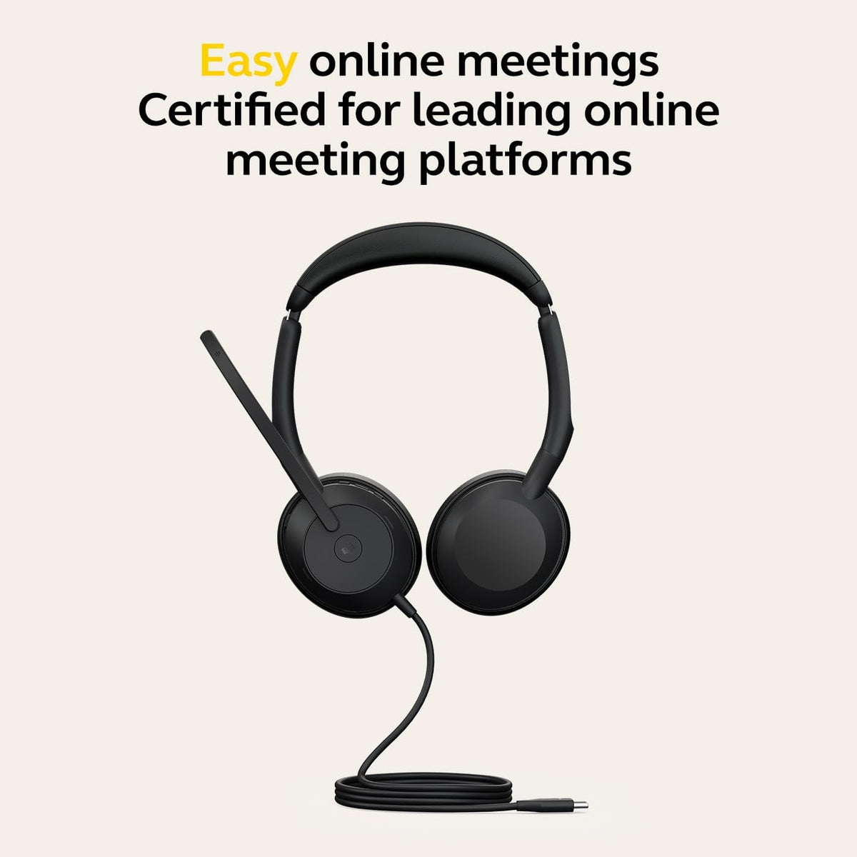 Jabra Evolve2 50 Wired Stereo Headset AirComfort Technology, Noise-Cancelling Mics & Active Noise Cancellation, MS Teams Certified, Works with All Other Platforms,USB-C, Black