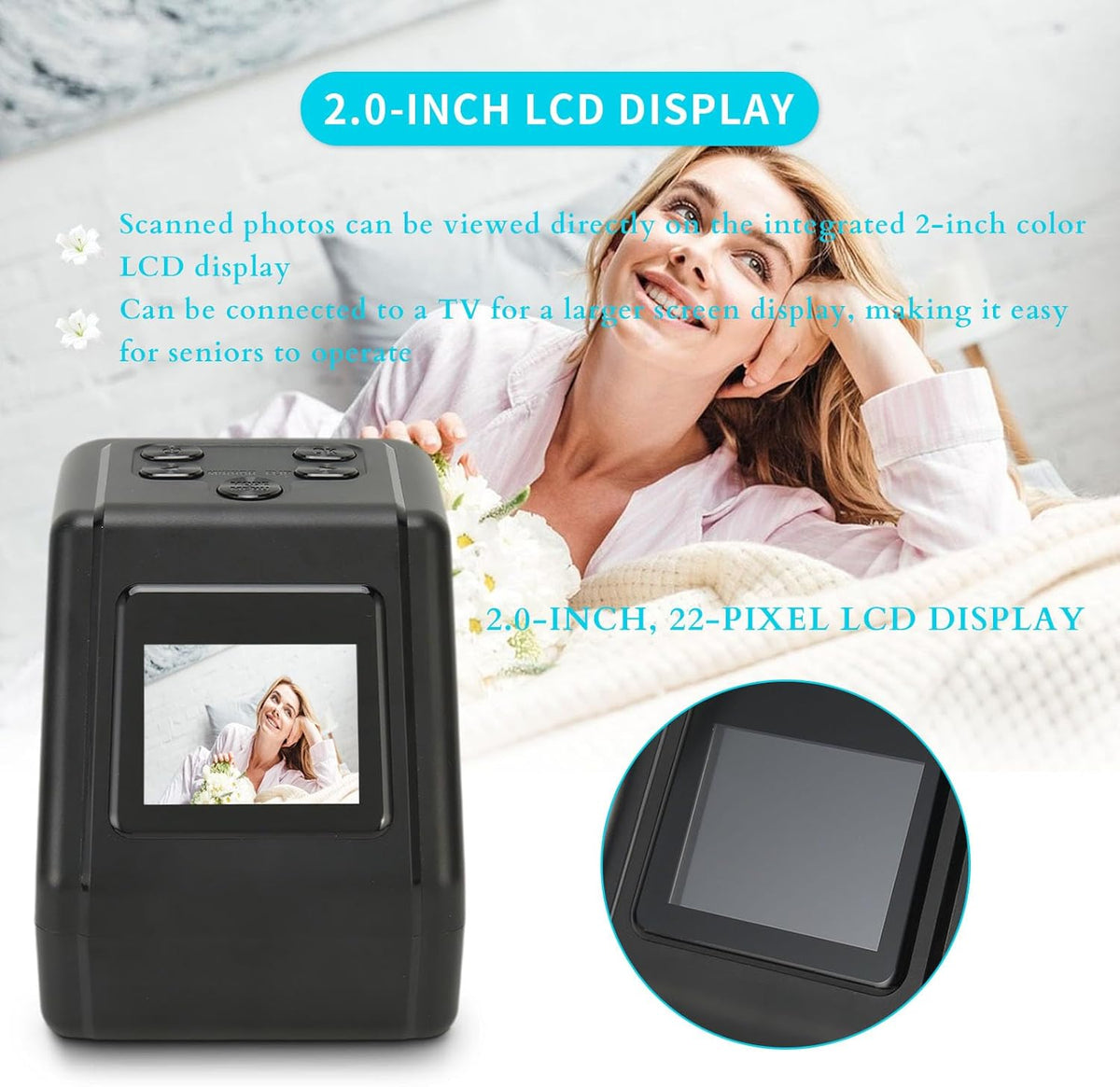 Gugxiom Film and Slide Scanne, All in 1 Film & Slide Scanner Converts 35mm 135 110 126 and Super 8 Films, Slides, Negatives to Digital JPG Photos, Built in 128MB Memory, 2 LCD Screen