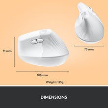 Logitech Lift Vertical Ergonomic Mouse, Wireless, Bluetooth or Logi Bolt USB receiver, Quiet clicks, 4 buttons, compatible with Windows/macOS/iPadOS, Laptop, PC - Off White