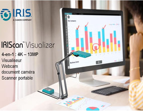 IRIScan Visualizer Webcam Document Camera v7: 4KUltraHD-13MP,Free Readiris PDF OCR, 4in1,Viewer,A3 Scanner,Portable Scanner,Video Conference,AI Micro,Auto Focus,LED,USB, WinMac