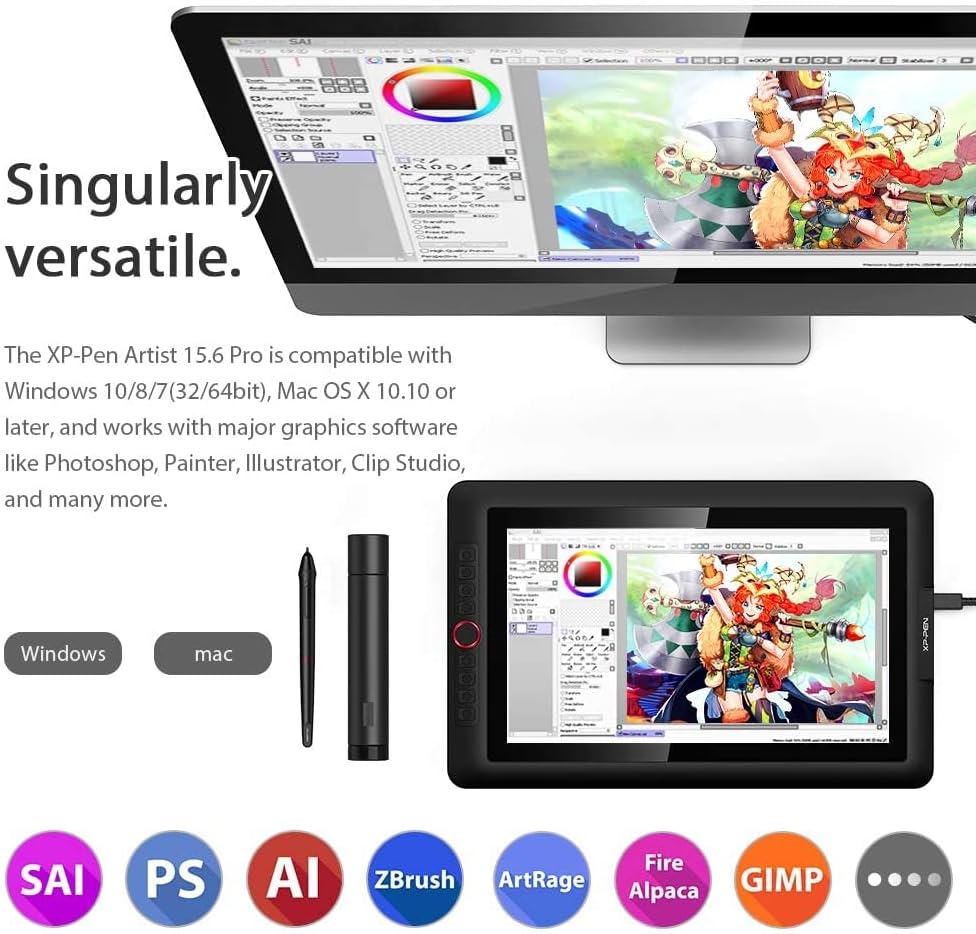 XP-PEN Artist15.6 Pro 15.6 Inch Drawing Pen Display Graphics Monitor Full-Laminated Technology Drawing Monitor with Tilt Function and Red Dial (8192 Levels Pen Pressure, 120% sRGB)