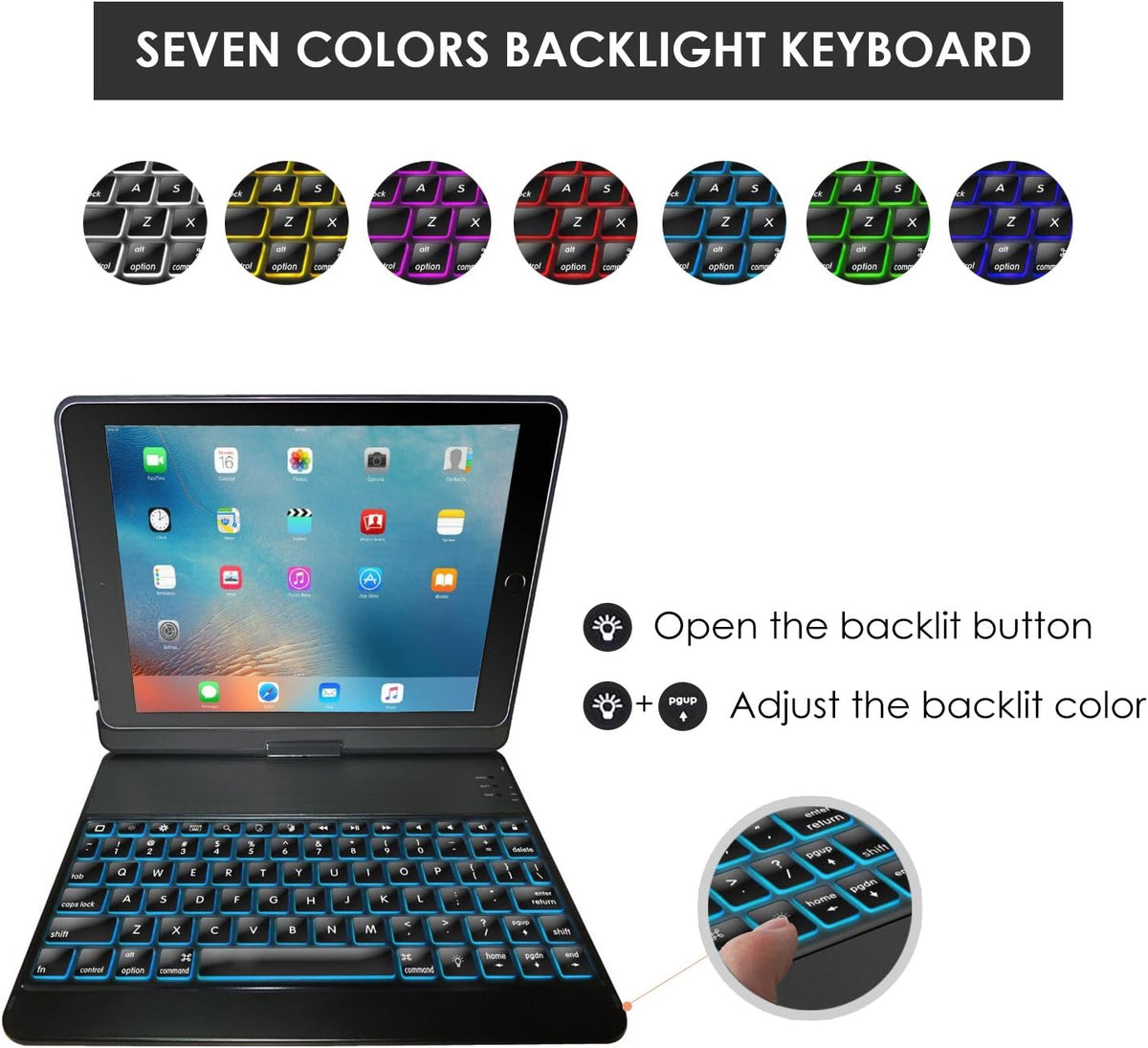 ProCase Keyboard Case for iPad Air/Air 2/ iPad 9.7 6th 5th 2017 2018/ iPad Pro 9.7 2016-360 Degree Rotation Swivel Cover Case with Wireless Keyboard