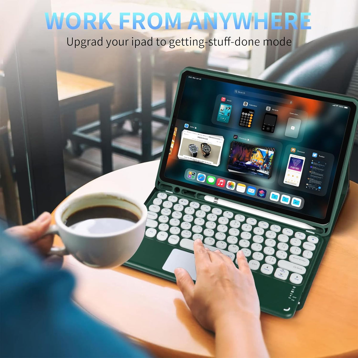 EURCRBU Compatible with iPad 10th 10.9 inch Generation 2022 Keyboard Case, with Arabic Intelligent Touch Trackpad Bluetooth Detachable Keyboard, Built in Pencil Holder-（Green）