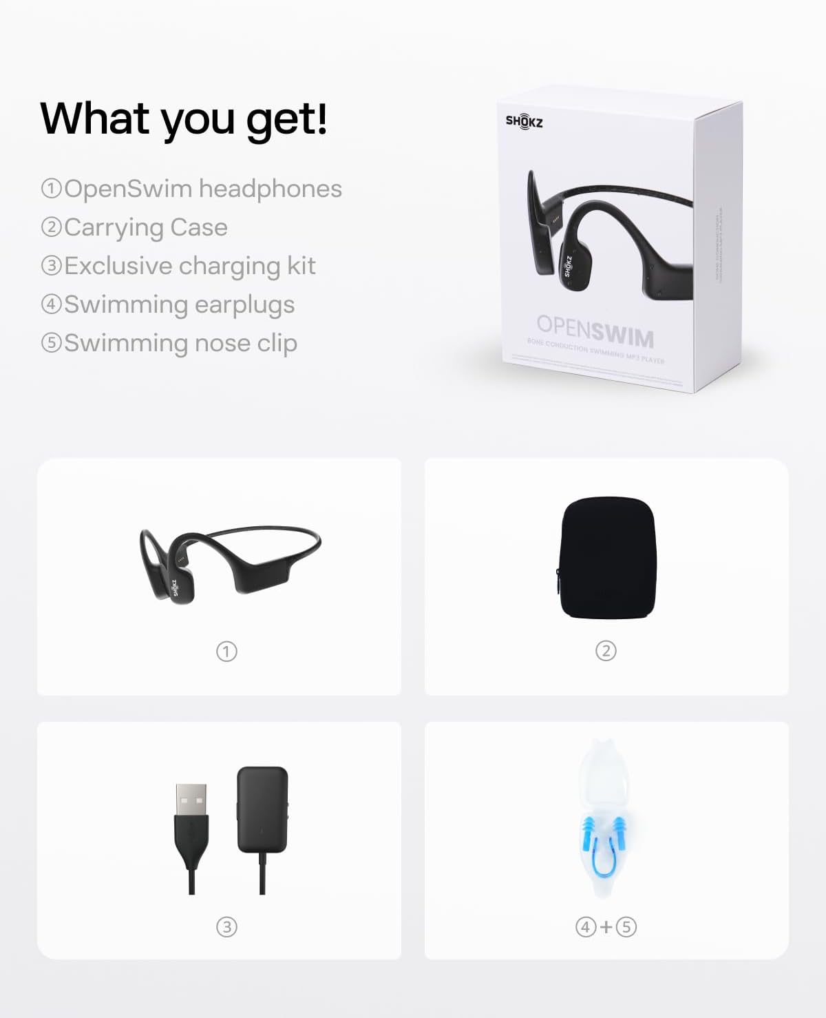 SHOKZ OpenSwim(formerly Xtrainerz) Swimming MP3 Headphones, Open-Ear Bone Conduction Headset, IP68 Waterproof, 4 GB Memory, MP3 Player For Swimming, Surfing, Running【No Bluetooth】（Black Diamond）