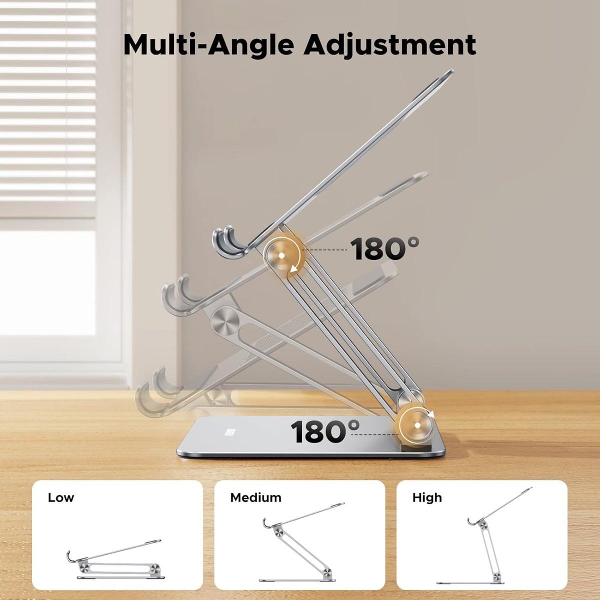UGREEN iPad Stand Metal Ultra Stable Foldable Tablet Stand Angle Adjustable Tablet Holder for Desk Compatible with All 4.7-12.9'' Tabs iPad Pro/Air/Mini Galaxy Tab iPhone 16 Pro Max S25 Ultra Silver