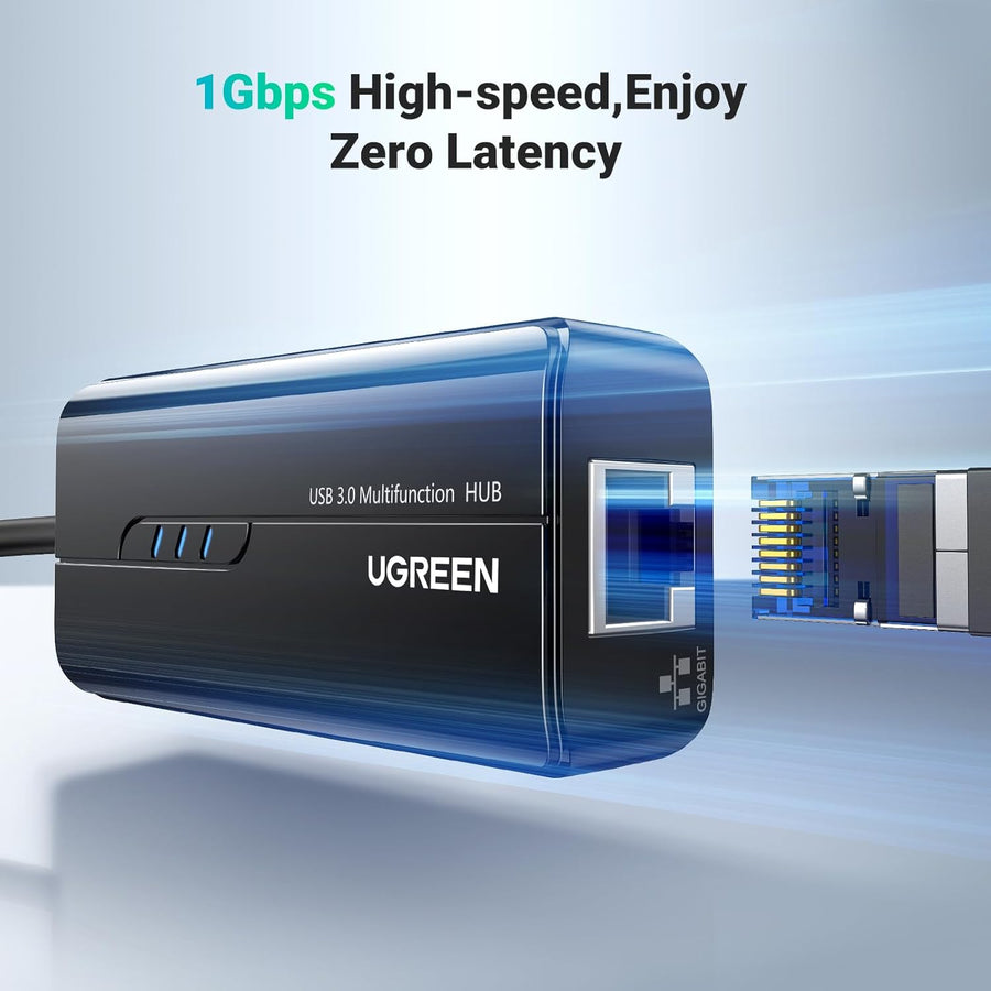 UGREEN USB 3.0 Hub Ethernet Adapter with 3 Port USB 3.0 Ethernet Gigabit Network Converter RJ45 Lan Adaptor Compatible with MacBook Pro/Air