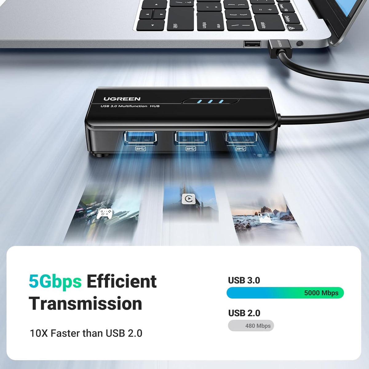 UGREEN USB 3.0 Hub Ethernet Adapter with 3 Port USB 3.0 Ethernet Gigabit Network Converter RJ45 Lan Adaptor Compatible with MacBook Pro/Air, iMac Pro, Surface, Chromebook, Switch Console