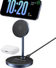 UGREEN MagFlow Wireless Charger Stand 2 in 1 Qi Magsafe Charging Station, Earbuds &Phone Charger Magnetic Holder for iPhone 16/15/14/13/12, AirPods Pro/3/2 360° Free Rotation With USB-C Charging Cable
