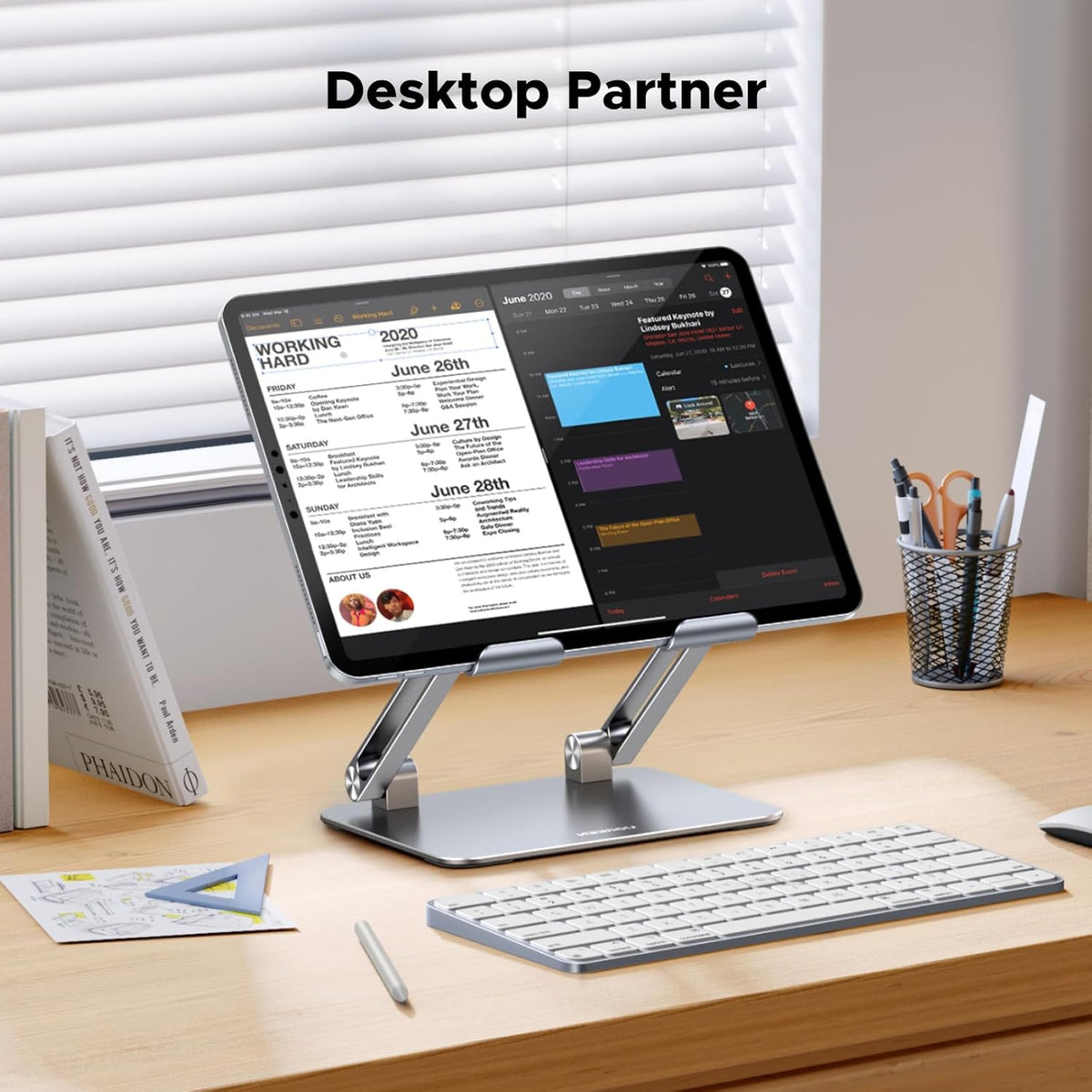 UGREEN iPad Stand Metal Ultra Stable Foldable Tablet Stand Angle Adjustable Tablet Holder for Desk Compatible with All 4.7-12.9'' Tabs iPad Pro/Air/Mini Galaxy Tab iPhone 16 Pro Max S25 Ultra Silver