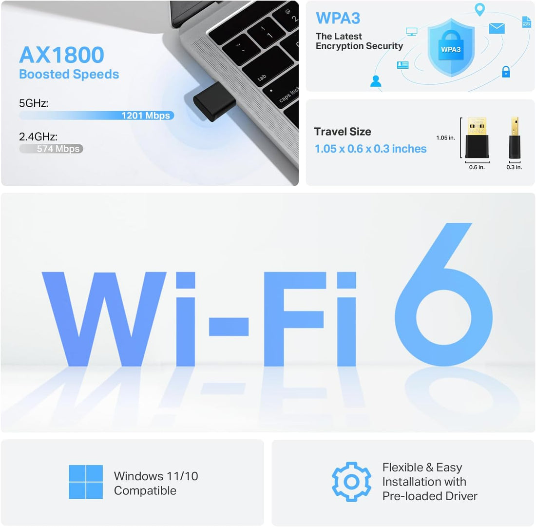 TP-Link Nano USB WiFi 6 Adapter for PC(Archer TX20U Nano)- AX1800 2.4G/5G Dual-Band Wireless Network Transceiver Adapter for Desktop PC