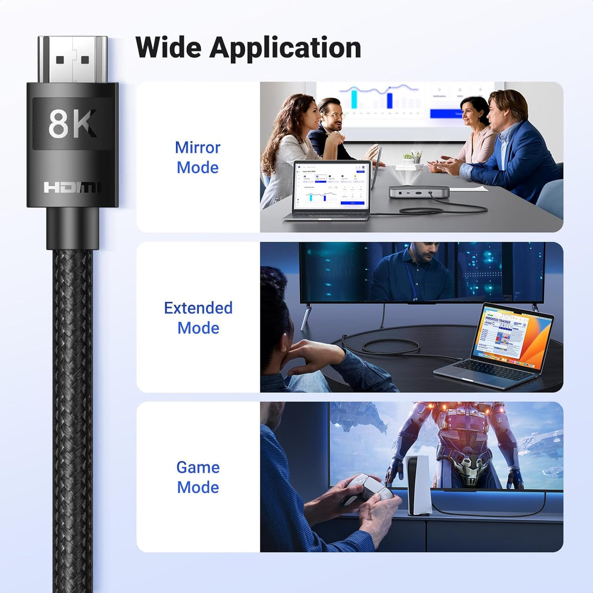 UGREEN HDMI Cable 2M 8K HDMI 2.1 Ultra HD High-Speed 48Gbps 8K@60Hz Braided Cord eARC Dynamic HDR Dolby Vision Compatible with MacBook Pro PS5 Switch TV Xbox Roku UHD TV Blu-ray Projector