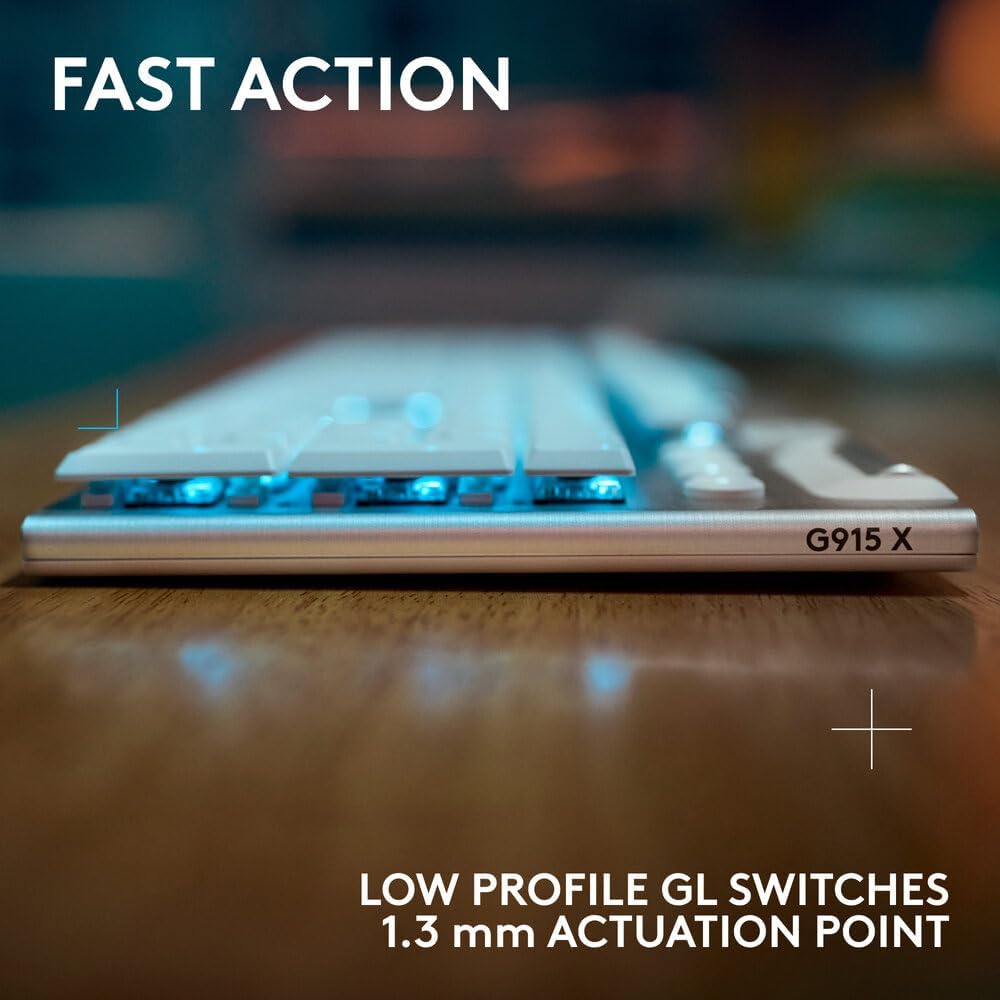 Logitech G915 X LIGHTSPEED Low-Profile Wireless Gaming Keyboard, Double-Shot PBT Keycaps,Fully Programmable Keys,RGB Backlighting, Sleek AluminumFinishing, GL Brown Tactile Switches-PC/Mac-White