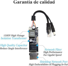Gigabit PoE Splitter 12V 2A Output with IEEE 802.3af/at Standard Compliant 10,100,1000Mbps Power over Ethernet Splitter Adapter for Security Camera CCTV Surveillance 5.5x2.1mm DC Plug Cable (PS5712TG)