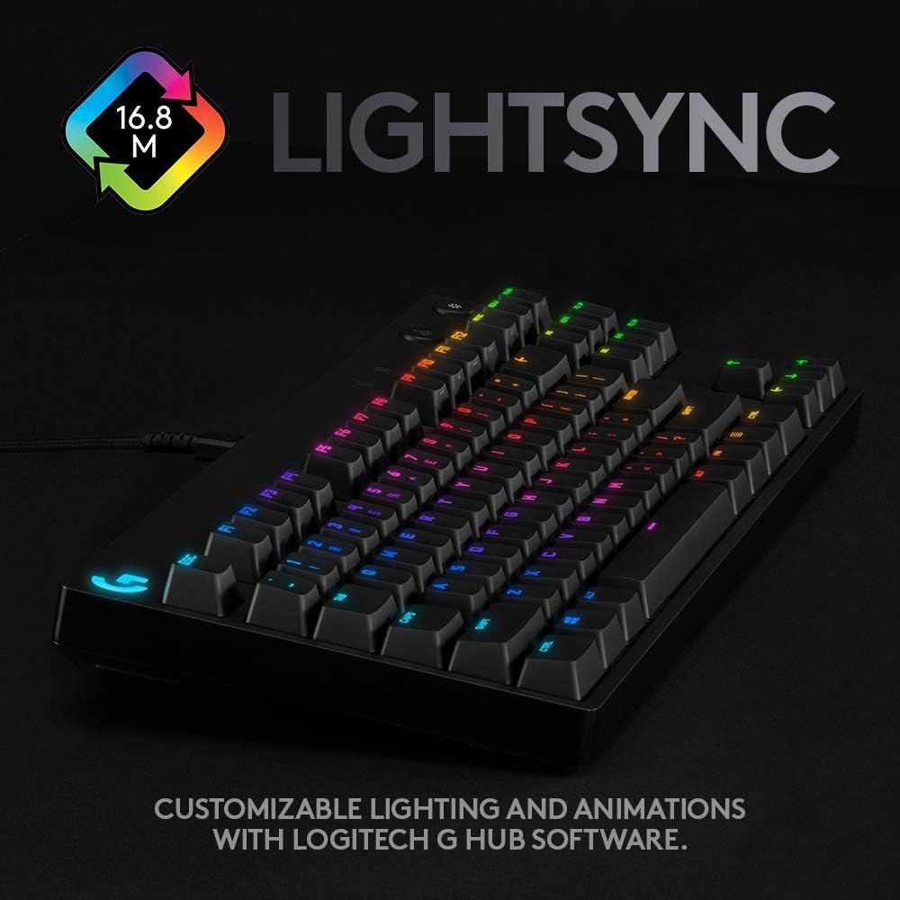 Logitech G PRO Mechanical Gaming Keyboard, Ultra Portable Tenkeyless Design, Detachable Micro USB Cable, 16.8 Million Color LIGHTSYNC RGB backlit keys - Black