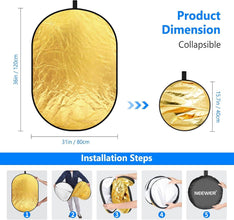 Neewer 5-in-1 professional, foldable, multi, disc, oval light reflector, 80 cm x 120 cm, 31 inches x 47 inches