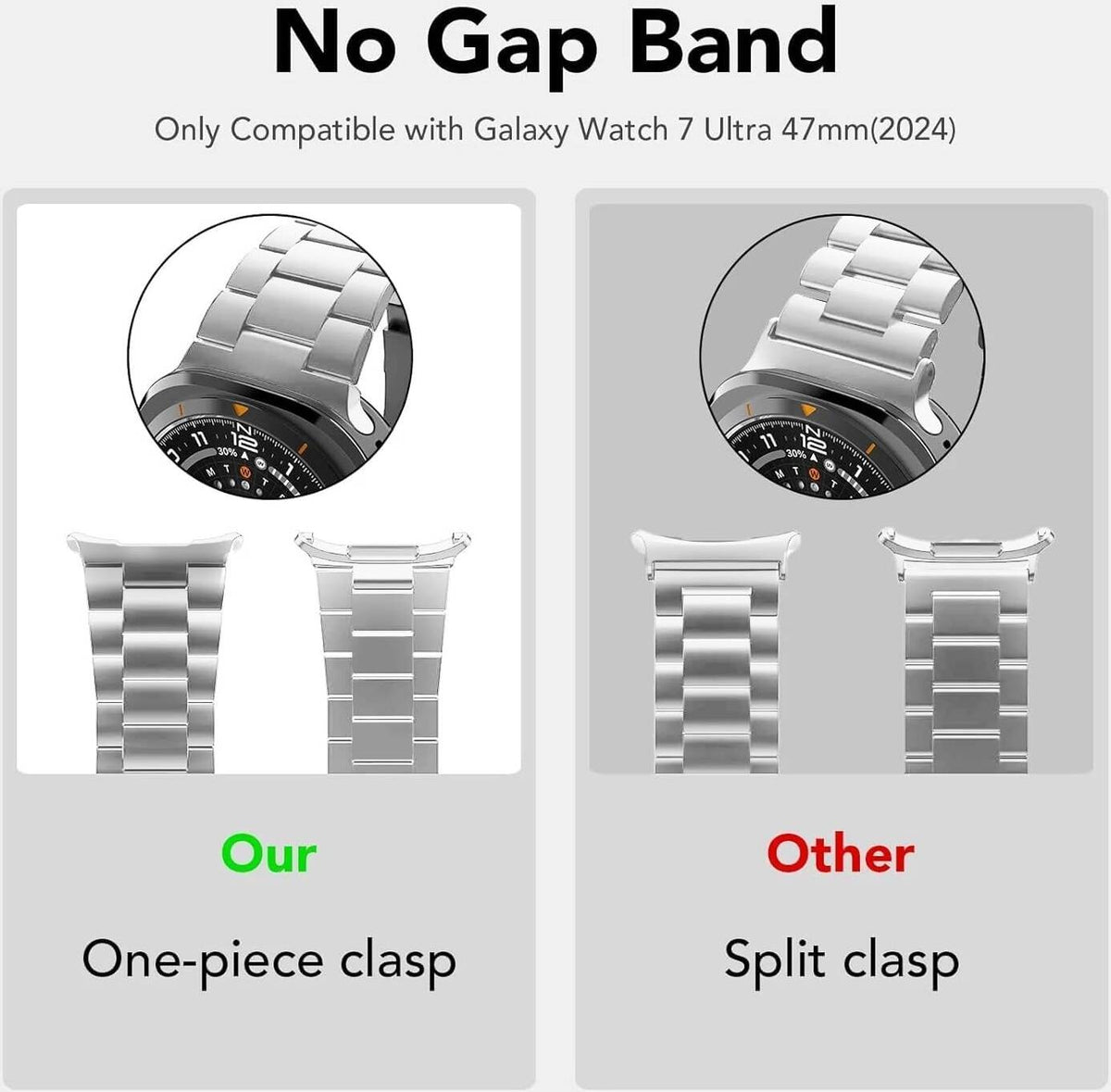 Uponhau Stainless Steel for Galaxy Watch Ultra band 47mm(2024), No Gap Metal Band for Samsung Galaxy Watch 7 Ultra 47mm for Men Women(Silver)