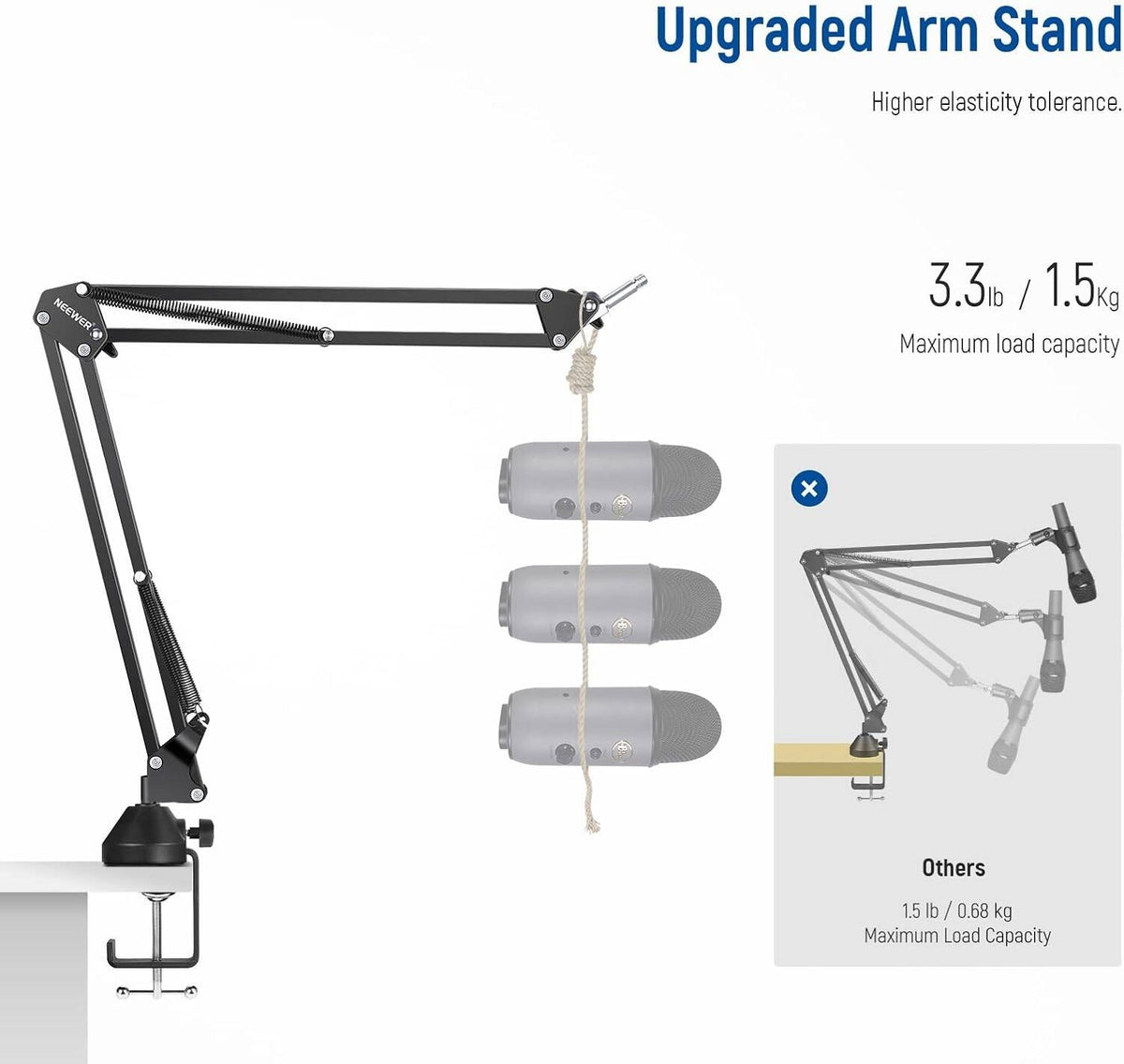 Neewer Microphone Arm Stand, Suspension Boom Scissor Microphone Arm Stand with 3/8 Inch to 5/8 Inch Screw and Cable Ties, Compatible with Blue Yeti Snowball Yeti X Quadcast etc. Max. Load 1.5 kg