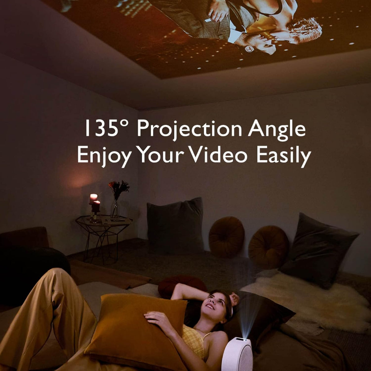 BenQ GV30 Portable Projectors with Android TV, Freestyle Ceiling Projection, Instant Auto Image Correction, WiFi & Bluetooth, Chrome & Airplay, 4W*2 Speaker+8W Bass