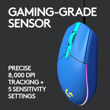 Logitech G203 2nd Gen Wired Gaming Mouse, 8,000 DPI, Rainbow Optical Effect LIGHTSYNC RGB, 6 Programmable Buttons, On-Board Memory, Screen Mapping, PC/Mac Computer and Laptop Compatible - Blue
