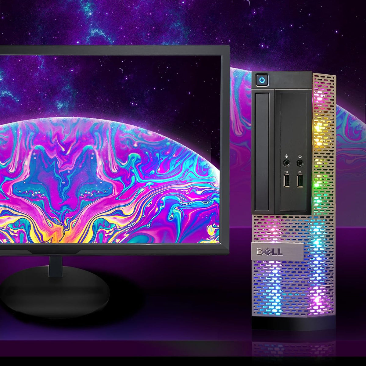 Dell OptiPlex Desktop PC, Intel Core i7-4790 up to 3.8GHz, 16GB DDR3 RAM, 512GB SSD, 22" FHD LED Monitor, RGB Keyboard & Mouse, RGB BT Sound Bar, Webcam, WiFi, BT 5.0, Windows 10 Pro