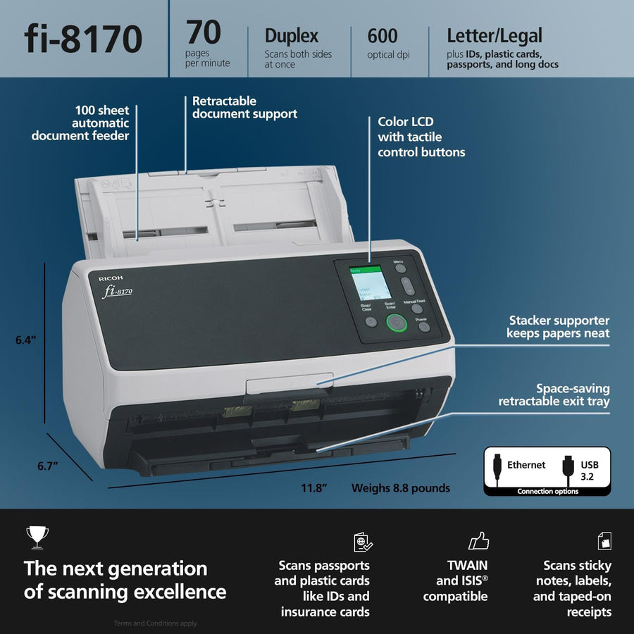 RICOH fi-8170 Premium Bundle Professional High Speed Document Scanner