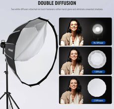 Neewer Parabolic Softbox, 16 Ribs, Reflective Silver Interior, Widely Compatible Bowens Mount, Soft, Directional Light Quality, Includes Fabric Grid, Black | SF120Q