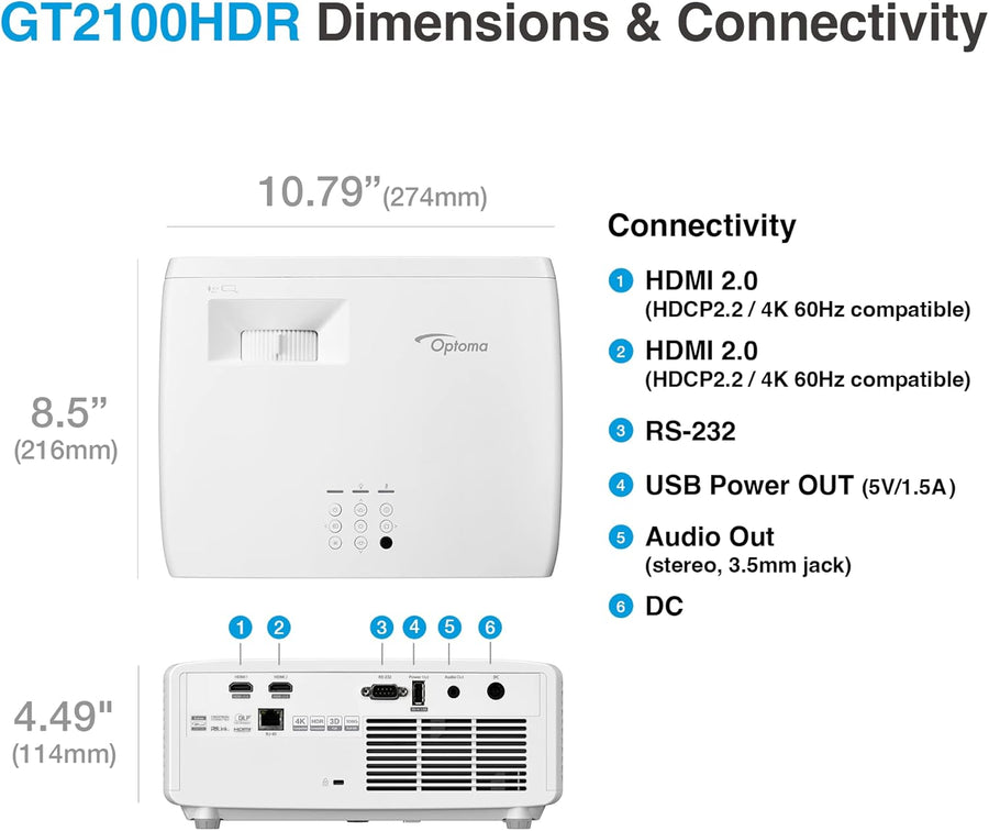 Optoma GT2100HDR Short Throw Full HD Home Laser Projector