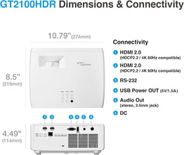Optoma GT2100HDR Short Throw Full HD Home Laser Projector