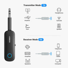 UGREEN Car Bluetooth Adapter 5.0, 2 in 1 Aux Bluetooth Transmitter Receiver 3.5mm Wireless Audio Dongle for TV Car Home Stereo System Earbuds Headphones